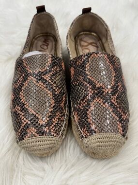 Sam Edelman Snake-Print Espadrilles in Brown and Coral